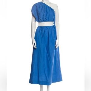 Farm Rio one shoulder blue linen dress